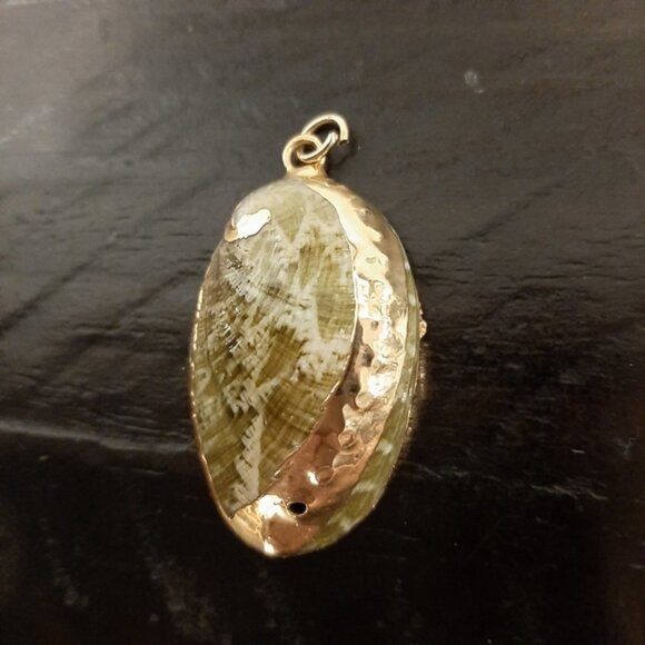 SET Of 2 Necklace Pendants Gold Dipped Genuine Abalone Shell Rhinestone Starfish - Picture 8 of 13